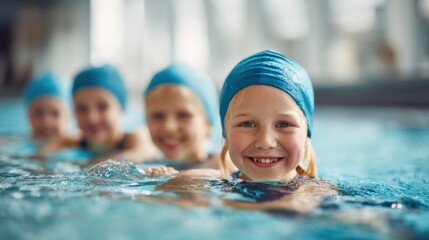 Joyful Children Engaged in Swimming Lessons for a Fun and Healthy Activity Experience