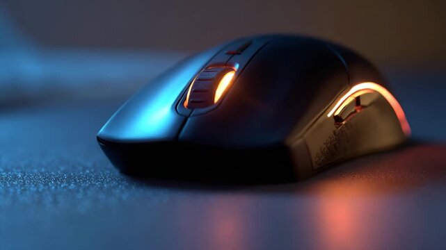 RGB Gaming Mouse with Glowing Lights on Dark Desk Surface