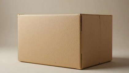 Сlose-up of a plain cardboard box on a neutral background.