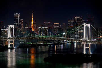 Obraz premium Tokyo Night Cityscape from Rooftop Observation Deck, Japan