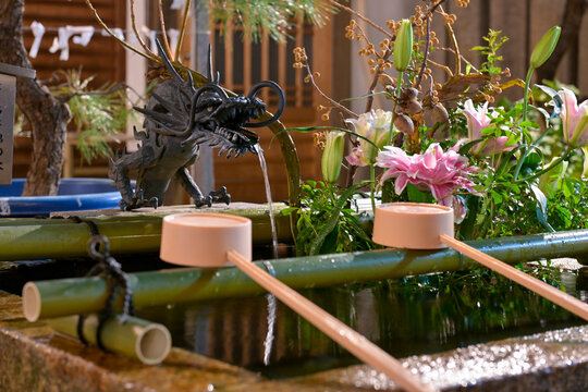 Dragon-Shaped Purification Fountain in Japanese Temple