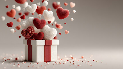Gift box with red and white hearts on gray background - ai generative
