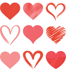 Hand Drawn Brush Stroke Heart Icons Set for Valentine Day and Love Art