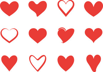 Red Heart Icons Set &ndash; Simple Love Symbols for Valentine, Wedding & Social Media Graphics