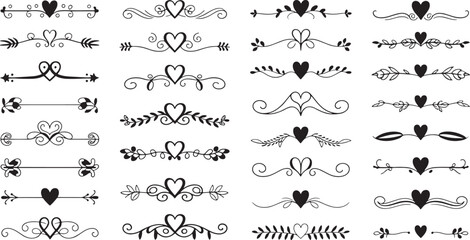 Elegant Heart Dividers Vector Set &ndash; Romantic Flourish Borders for Wedding, Invites & Social Media