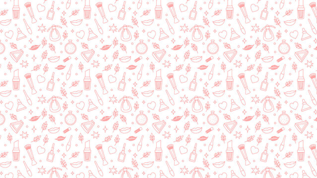 Chic makeup pattern with beauty products and elegant accessories