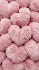 Pink fluffy fur heart pattern background soft plush valentines texture wallpaper
