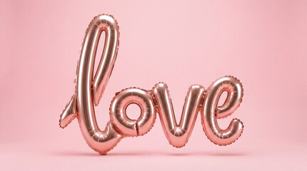 Rose gold love balloon letters on pastel pink background valentine party decoration
