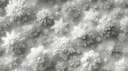A seamless pattern of gray snowflakes on a white background creating a winter holiday texture design