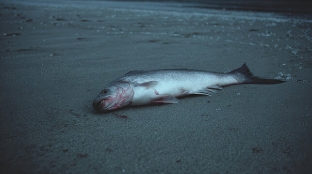Dead fish polluted beach environmental pollution marine life water contamination coastline ocean sand waste wildlife dead animal toxic shore