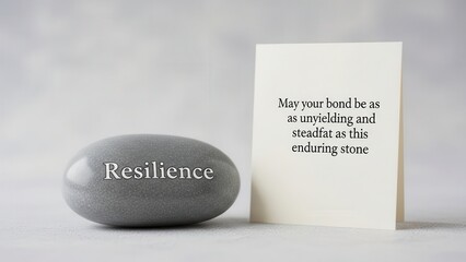 Stone with Resilience message next to card