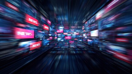 Abstract Background of Fast Data Stream with News Displayed in a Dynamic Digital Environment