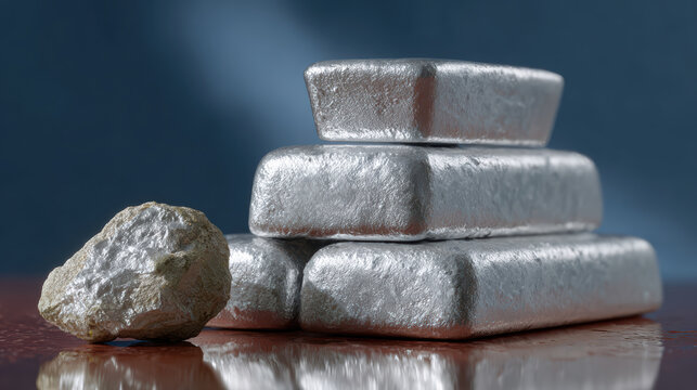 Silver bar metal wealth investment finance bullion shiny stack precious commodity silver nugget refinery savings banking currency economy business