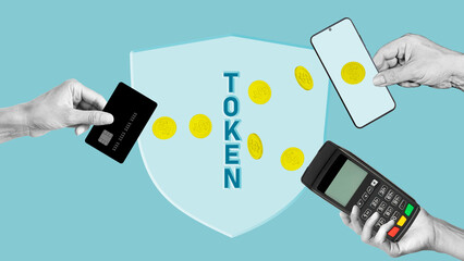 Tokenization Concept in Digital Payments with Credit Card, Smartphone, POS Terminal and Secure Transaction Flow
