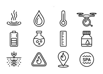Collection of simple black representing science technology nature and health concepts