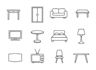 Collection of simple representing furniture and home appliances
