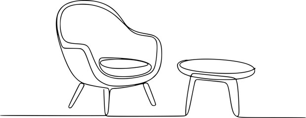 Minimalist black of a modern armchair and side table