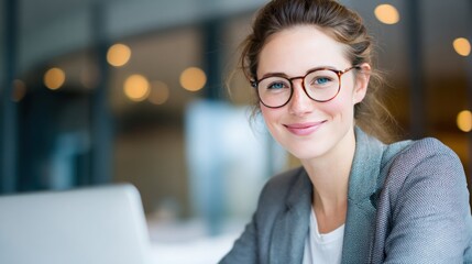 Woman with glasses smiling portrait