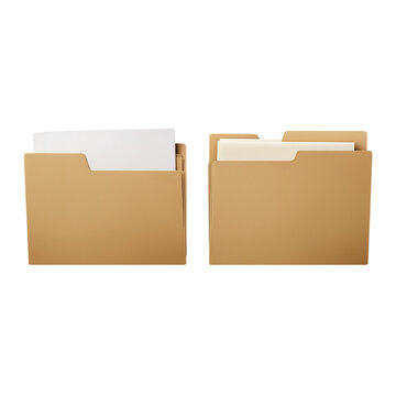 Two Tan File Folders With White Paper Sheets document isolated on a transparent background