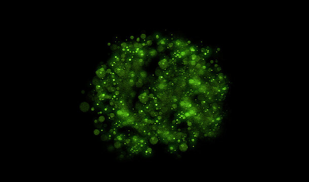 Green glowing particles abstract bokeh light creating texture