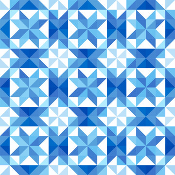 Winter stars design, Festive seamless vector patterns with geometric star motifs, blue and white