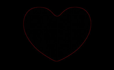 Red heart outline symbol on black background