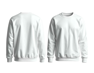 Two blank white crewneck sweatshirts, front and back view (7)
