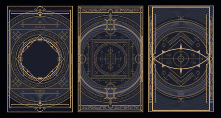 Occult style invitation with ancient vintage elements. Sacred geometry border and frame. Vector illustration. EPS 10  © Oniks Astarit