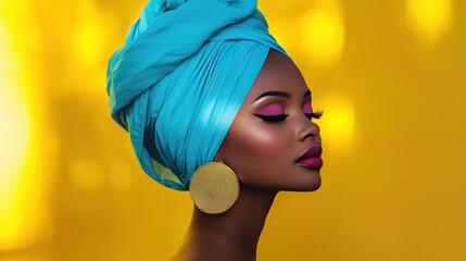 Woman with turquoise headwrap portrait