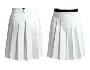 Two white pleated skirts, one with a dark waistband