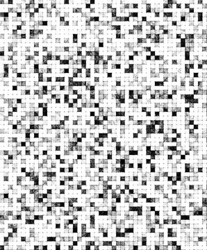 Black and white chaotic pixel grid texture background
