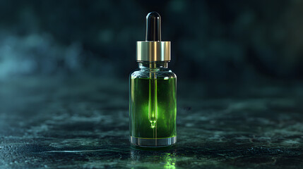 bottle of green liquid serum	
