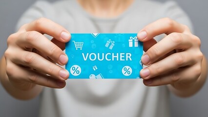 Person holding a blue shopping voucher.