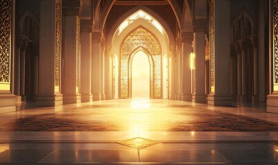 Elegant Prayer Room Interior with Intricate Arches and Spiritual Atmosphere