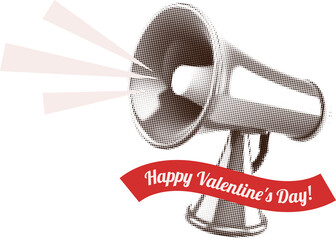 Halftone Megaphone Announcement Valentine's Day Holiday