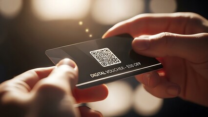 Hands exchanging a digital business card.