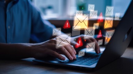 Navigating the digital threat: person handling spam emails and cybersecurity risks