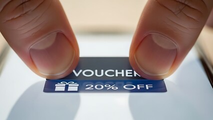 Hand holding discount voucher coupon.