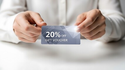 Person holding discount gift voucher card.