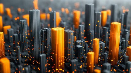 Digital city landscape showing abstract blocks representing data or infrastructure, with glowing orange elements highlighting growth and connections in a futuristic urban network - Powered by Adobe