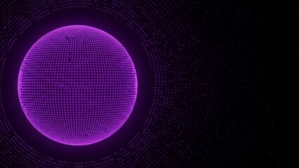 A vibrant purple sphere made of tiny dots on a dark background