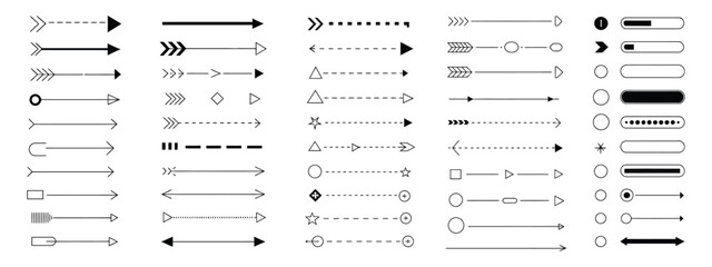 Bullet points, minimalistic bullet point icons with arrows, dots, star, and heart shapes
