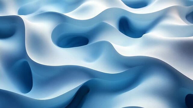 Abstract digital rendering showing smooth curvy waves and gentle ripples creating an organic background with varying shades of blue and white, suggesting depth and movement