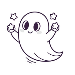 Obraz premium A cute cartoon ghost character with stars floating around it in a playful and whimsical illustration