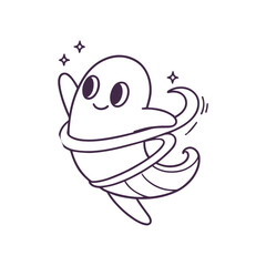 Obraz premium A cute cartoon ghost with a smile and sparkles flying through the air in a whimsical illustration