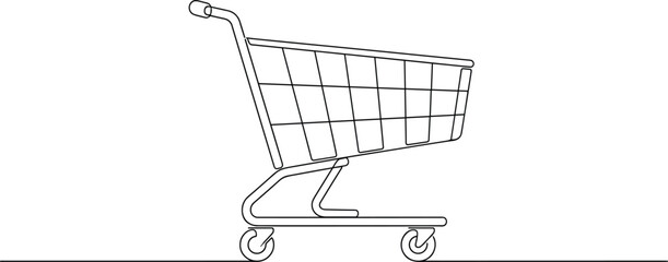 Continuous one line drawing of a shopping cart icon for e-commerce retail grocery store supermarket and consumerism, © Mst