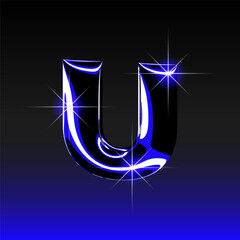 Glossy 3D letter U with holographic finish. Y2K font in iridescent liquid metal. Isolated vector render for contemporary retro-futuristic design