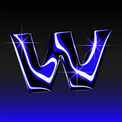 Glossy 3D letter W with holographic finish. Y2K font in iridescent liquid metal. Isolated vector render for contemporary retro-futuristic design