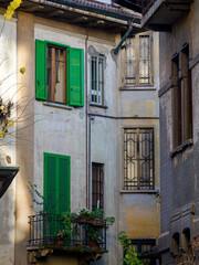Old residential buildings along Via Guerrazzi in Milan, Italy