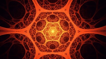 A vibrant and intricate fractal design with a glowing orange center